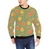 orange fruit pattern green background Men's Crew Neck Sweatshirt