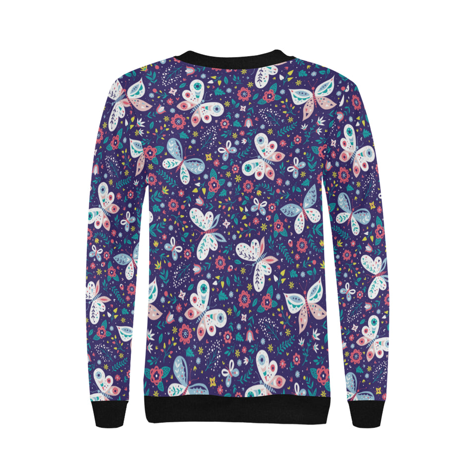 Colorful butterfly flower pattern.eps Women's Crew Neck Sweatshirt
