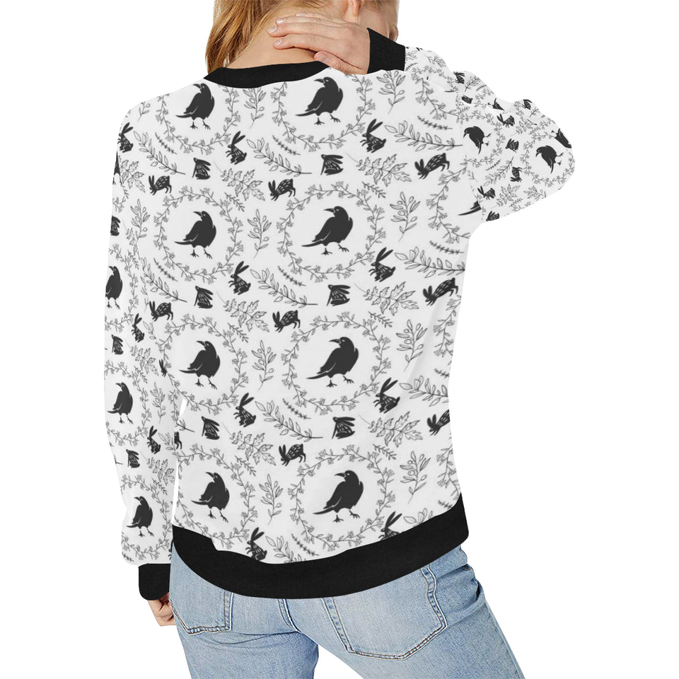 Crows floral wreath rabbit pattern Women's Crew Neck Sweatshirt