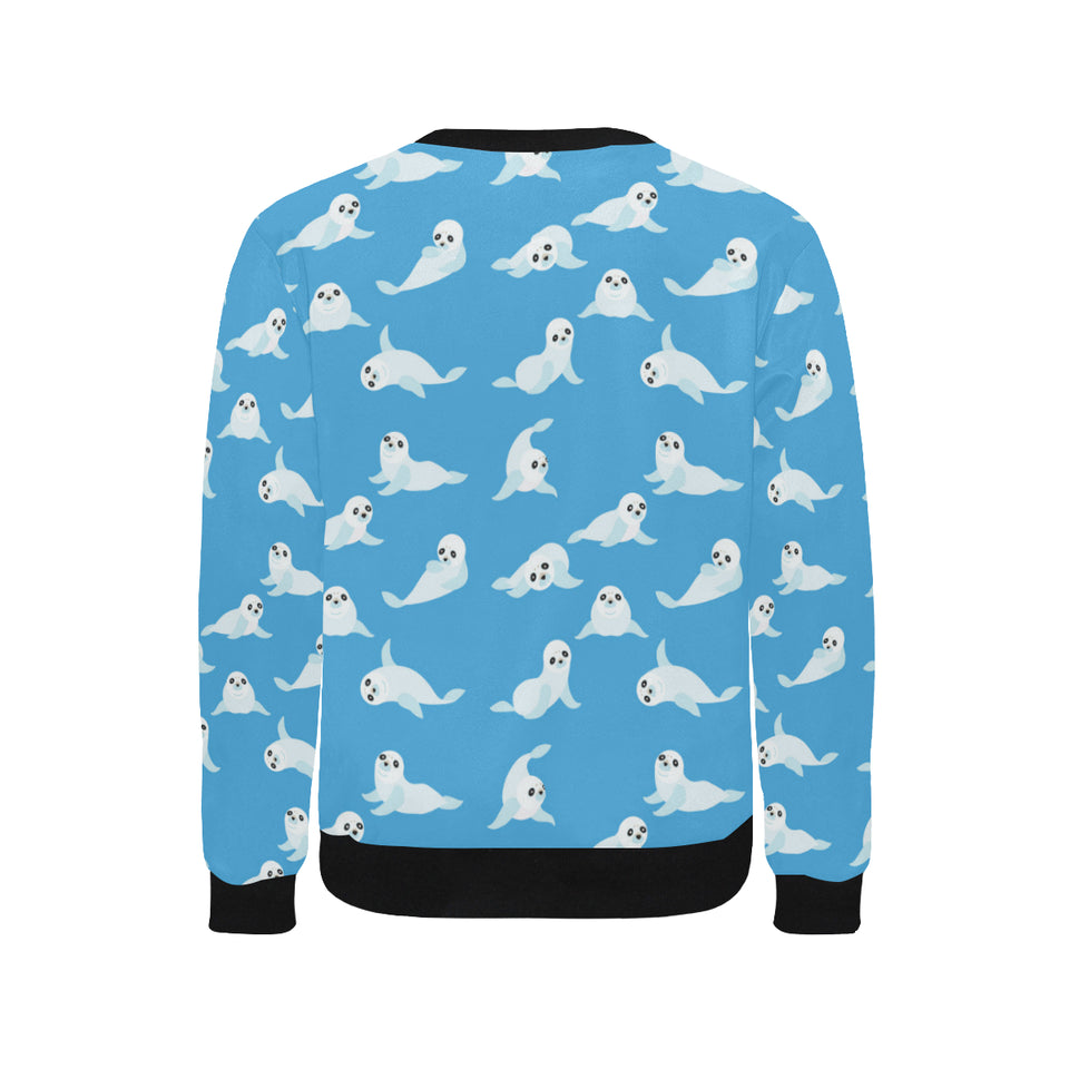 Cute sea lion seal pattern background Men's Crew Neck Sweatshirt