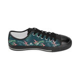 heliconia flowers, palm and monstera leaves on bla Kids' Boys' Girls' Low Top Canvas Shoes Black