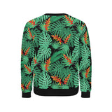 heliconia flower palm monstera leaves black backgr Men's Crew Neck Sweatshirt