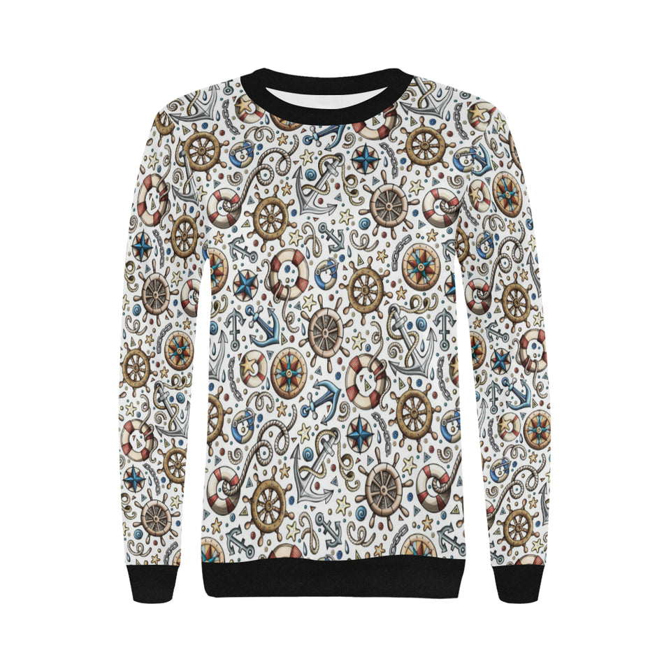 Cute nautical steering wheel anchor pattern Women's Crew Neck Sweatshirt