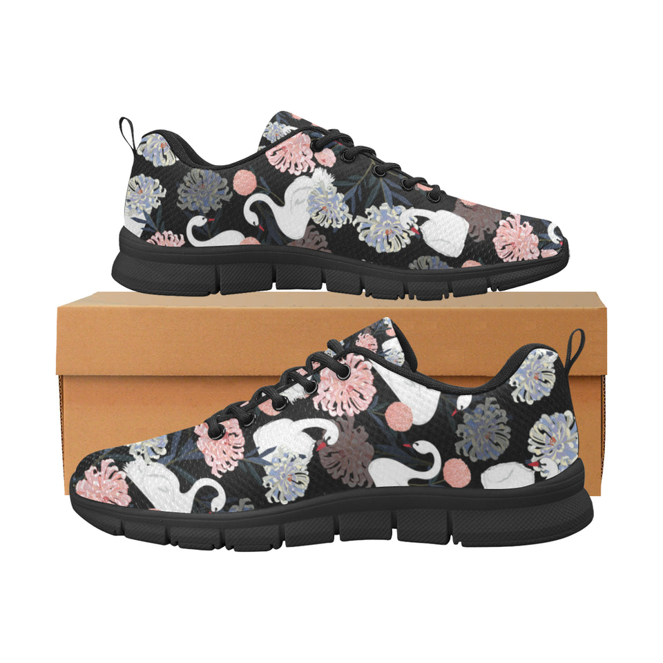 white swan blooming flower pattern Women's Sneaker Shoes