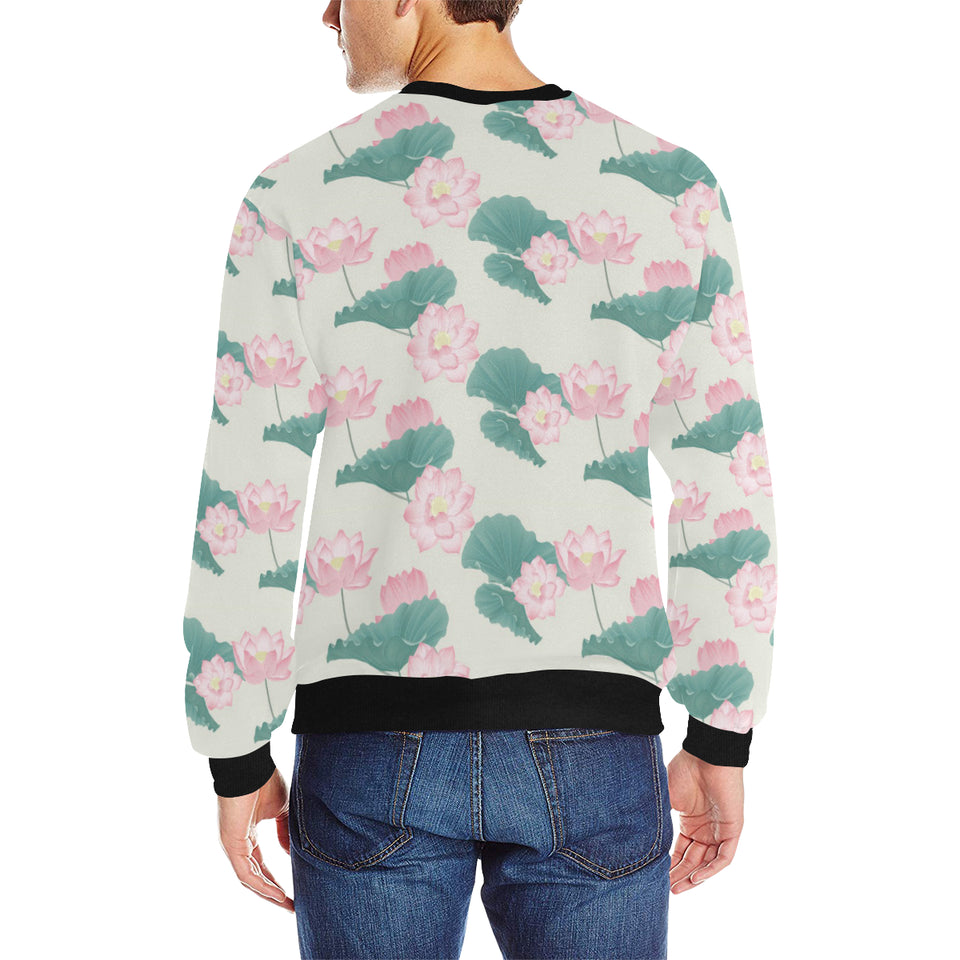 Pink lotus waterlily leaves pattern Men's Crew Neck Sweatshirt