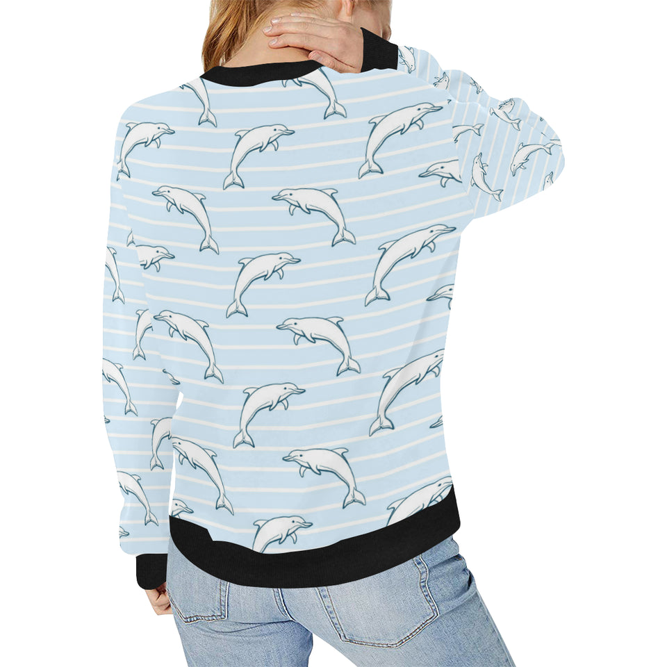 Dolphin blue striped background Women's Crew Neck Sweatshirt