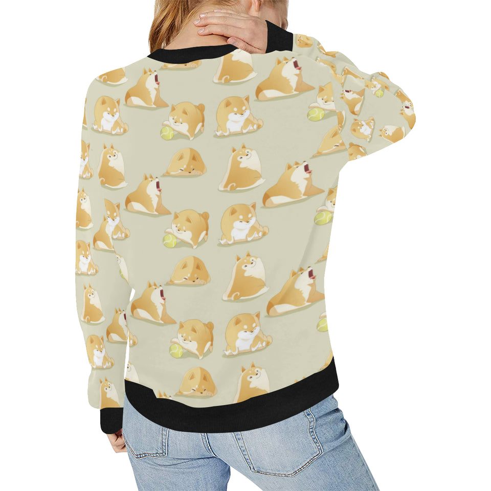 Cute fat shiba inu dog pattern Women's Crew Neck Sweatshirt