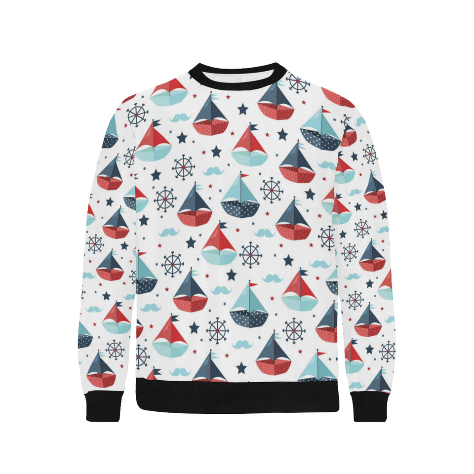 Cute color paper sailboat pattern Men's Crew Neck Sweatshirt