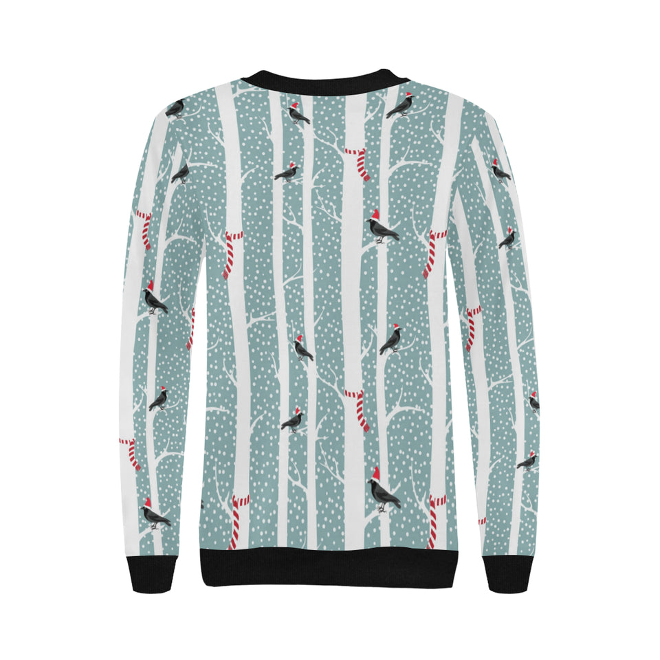 Crows christmas hat scarf Women's Crew Neck Sweatshirt