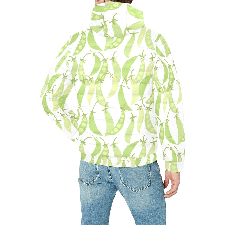 Green Peas Pattern Print Design 03 Men's Padded Hooded Jacket