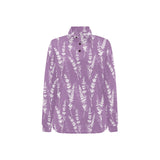 Lavender flowers purple pattern Women's Long Sleeve Polo Shirt
