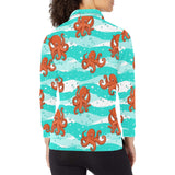 Octopuses sea wave background Women's Long Sleeve Polo Shirt