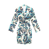 Japanese wave pattern Women's Long Sleeve Belted Night Robe