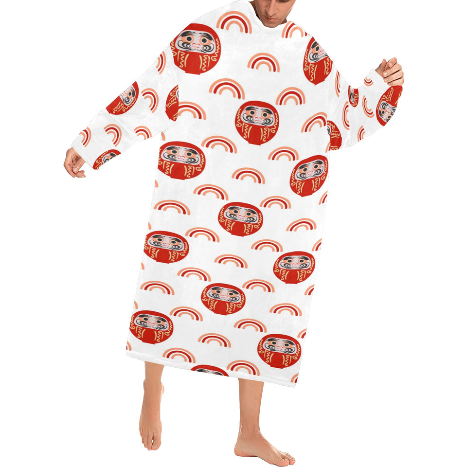 Daruma japanese wooden doll design pattern Blanket Robe with Sleeves