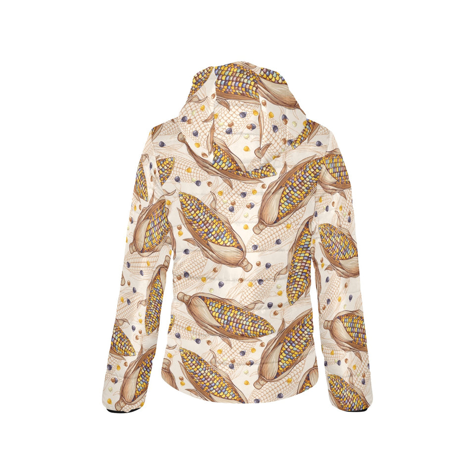 Corn Pattern Print Design 03 Women's Padded Hooded Jacket