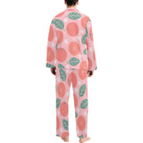 Grapefruit leaves flower pink background Men's Long Pajama Set