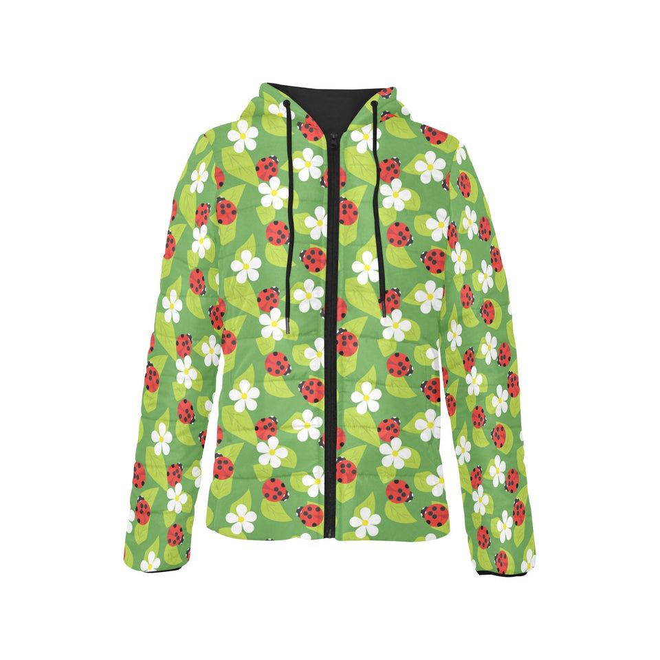 Ladybug Pattern Print Design 01 Women's Padded Hooded Jacket