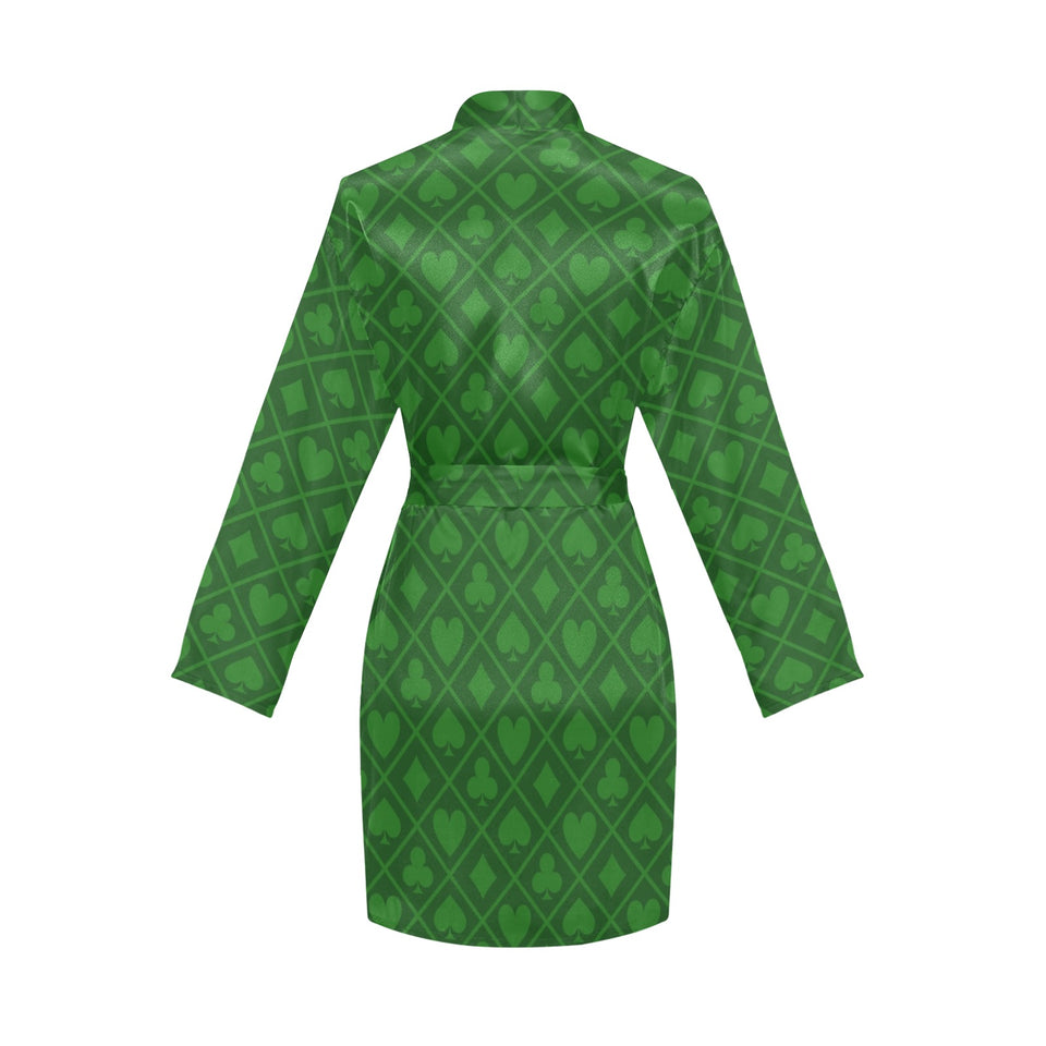 Casino Cards Suits Pattern Print Design 04 Women's Long Sleeve Belted Night Robe