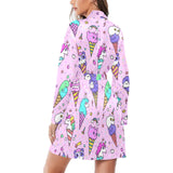 Cute ice cream cone animal pattern Women's Long Sleeve Belted Night Robe