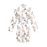 Bull Terrier Pattern Print Design 04 Women's Long Sleeve Belted Night Robe