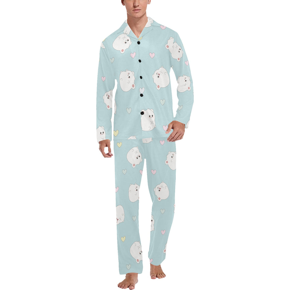 White cute hamsters heart pattern Men's Long Pajama Set