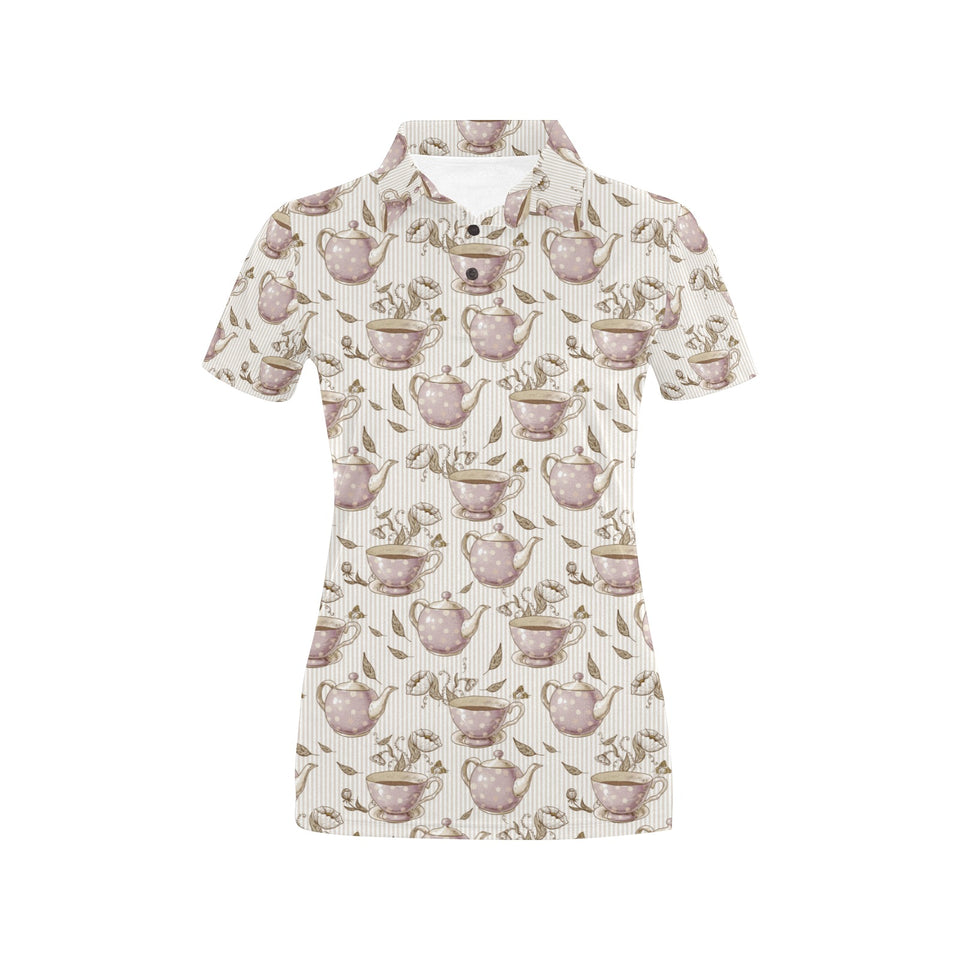 Tea pots Pattern Print Design 03 Women's All Over Print Polo Shirt