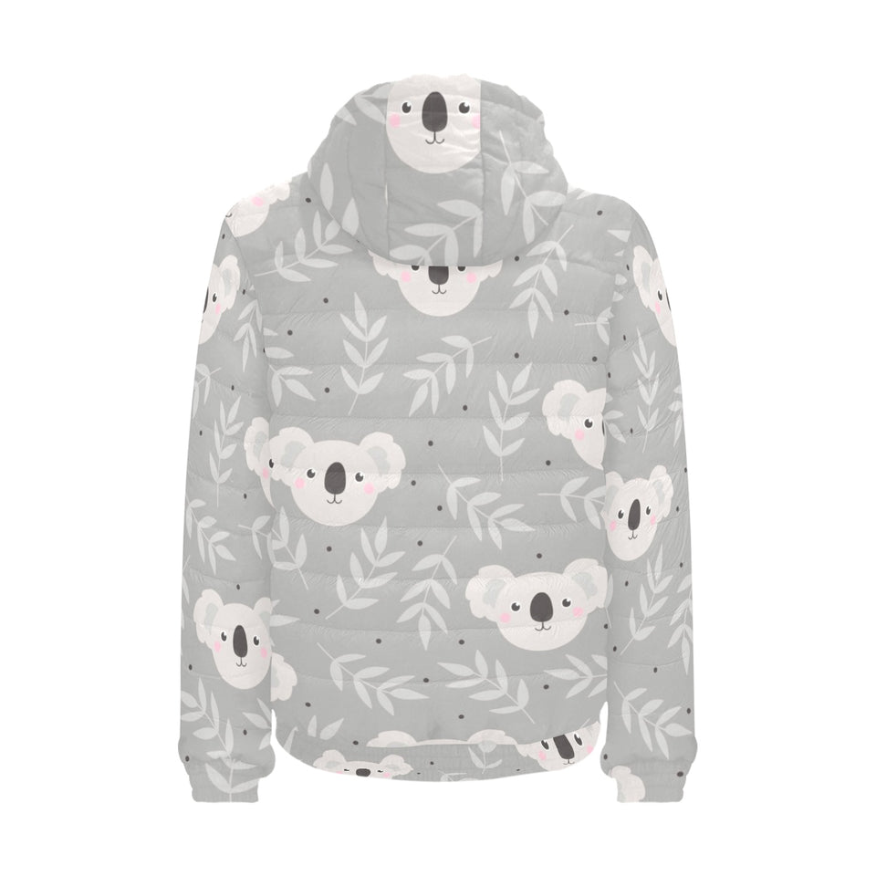 Cute koala leaves pattern Men's Padded Hooded Jacket