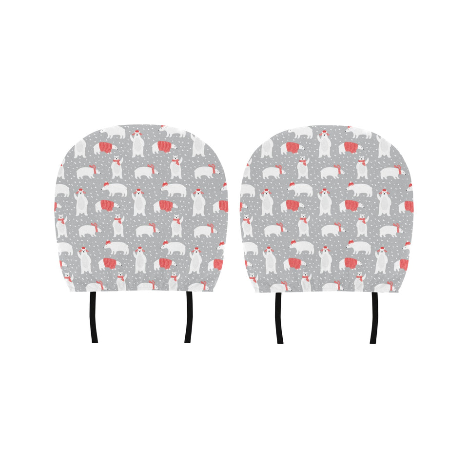 Cute polar bear christmas snow pattern Car Headrest Cover