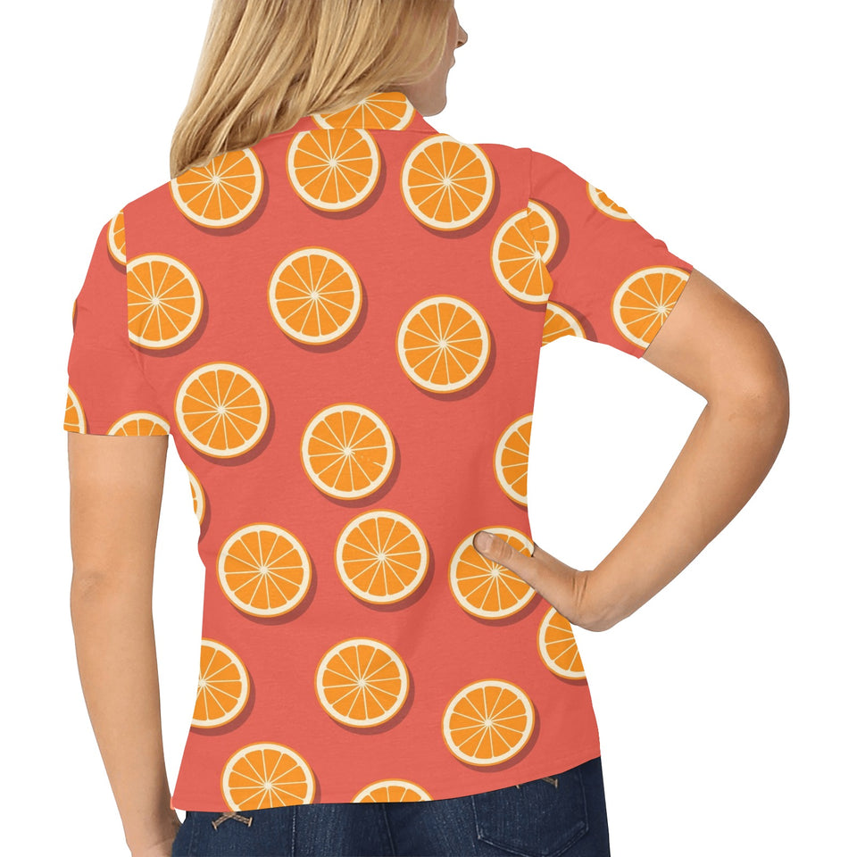 Oranges pattern red background Women's All Over Print Polo Shirt