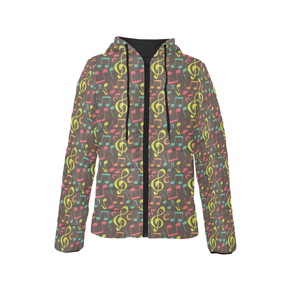 Music Notes Pattern Print Design 05 Women's Padded Hooded Jacket