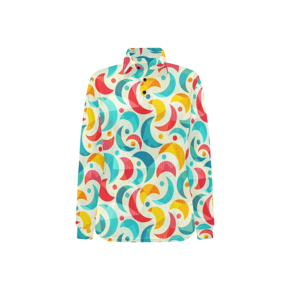 Colorful moon pattern Women's Long Sleeve Polo Shirt