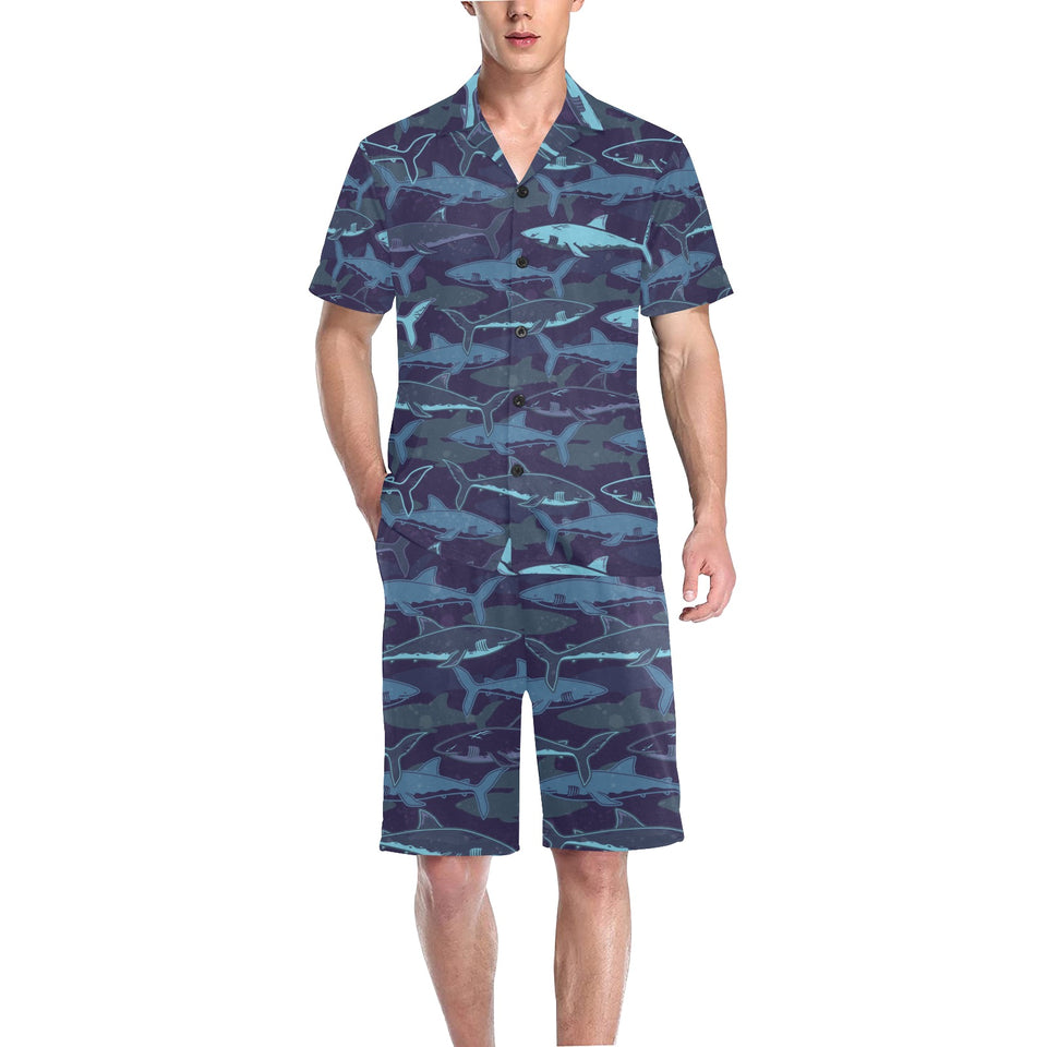 Shark pattern Men's V-Neck Short Pajama Set