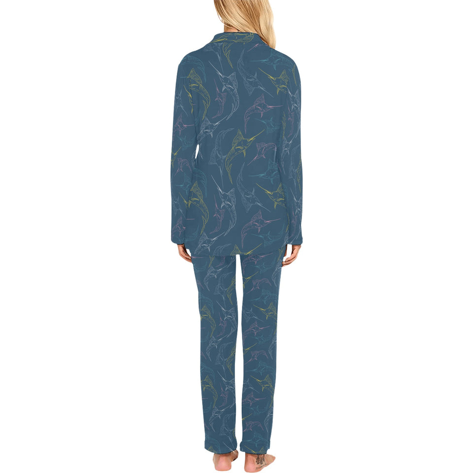 Swordfish Pattern Print Design 02 Women's Long Pajama Set