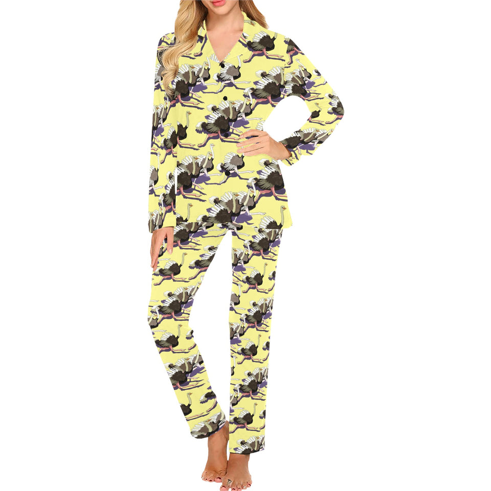 Ostrich Pattern Print Design 04 Women's Long Pajama Set