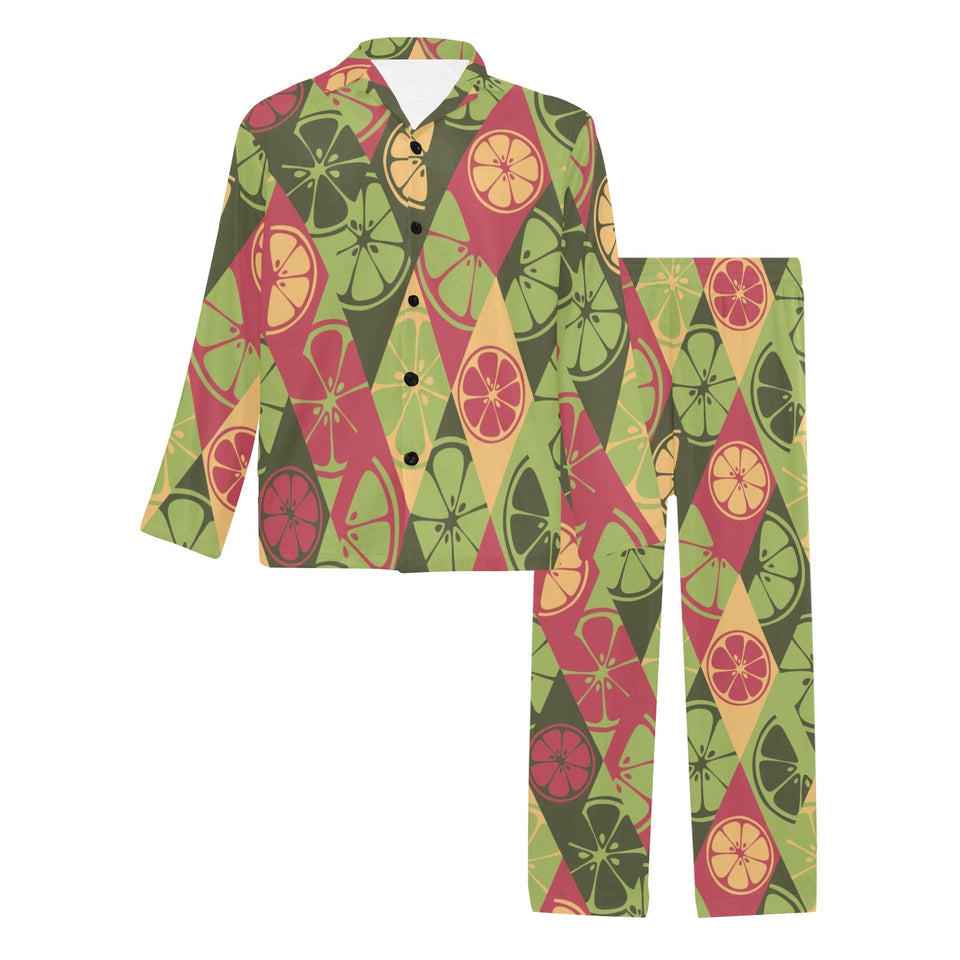 Cool Geometric lime pattern Men's Long Pajama Set