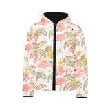 Pink flamingo birds pineapples hibiscus flower pat Kids' Boys' Girls' Padded Hooded Jacket