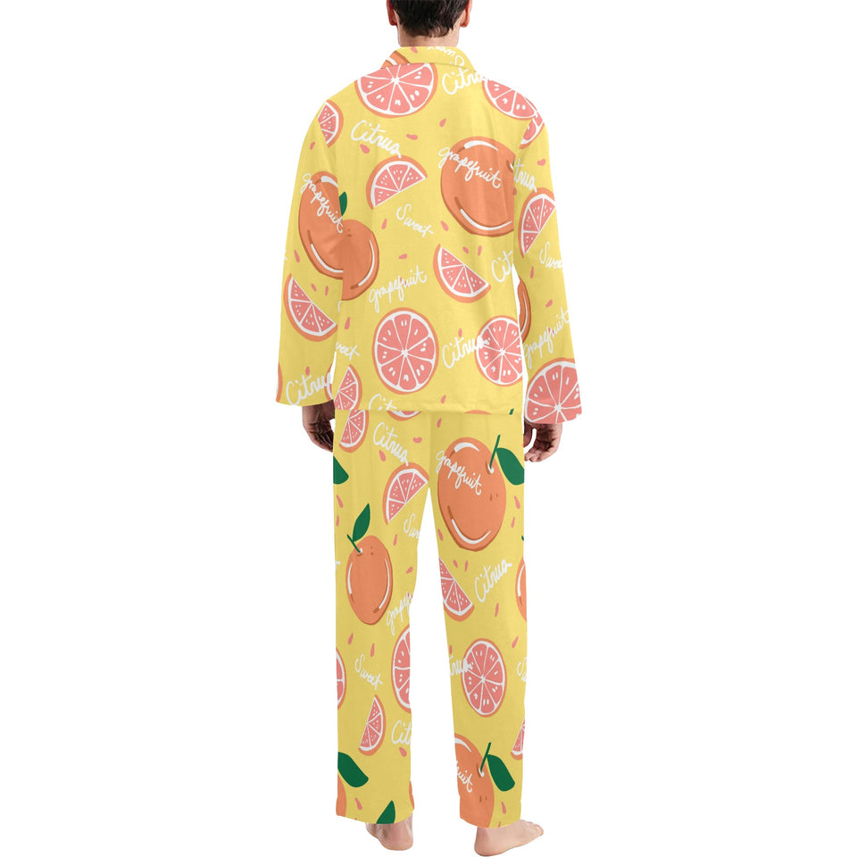 Grapefruit yellow background Men's Long Pajama Set