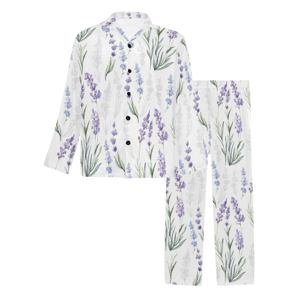 Hand painting Watercolor Lavender Men's Long Pajama Set