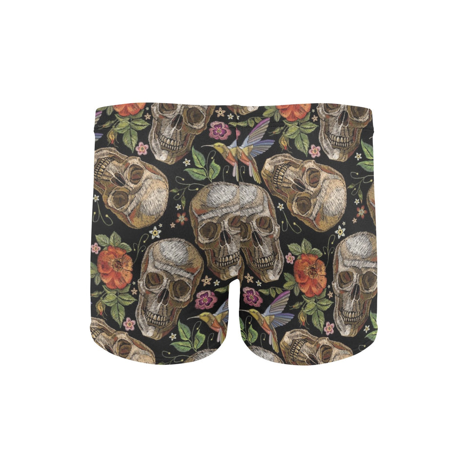 Skull rose humming bird flower pattern Men's Swimming Trunks