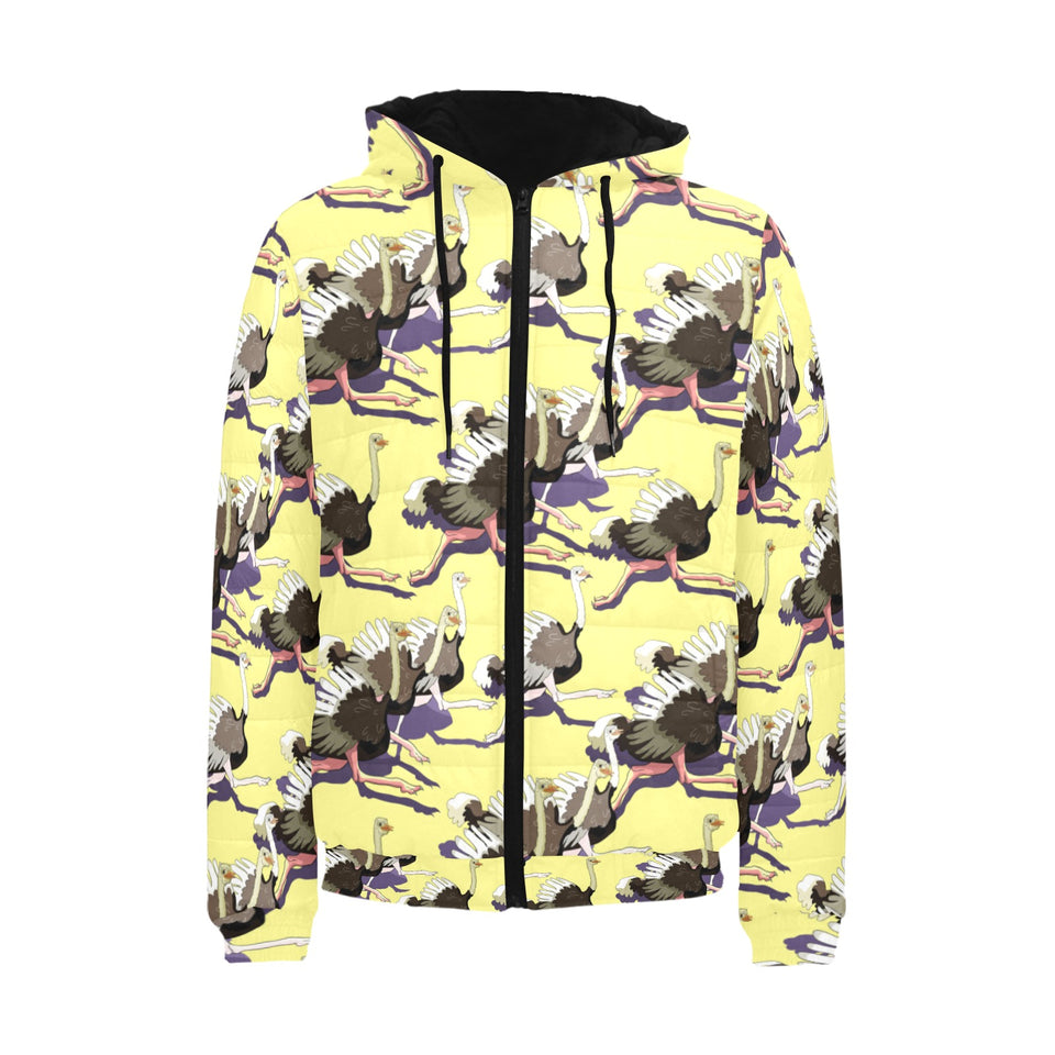 Ostrich Pattern Print Design 04 Men's Padded Hooded Jacket