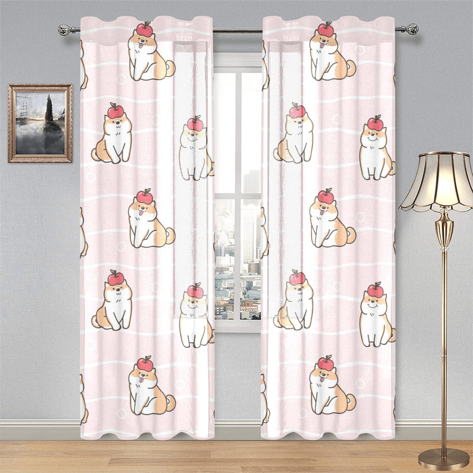 Cute Shiba Inu Dog Apple pattern Gauze Curtain