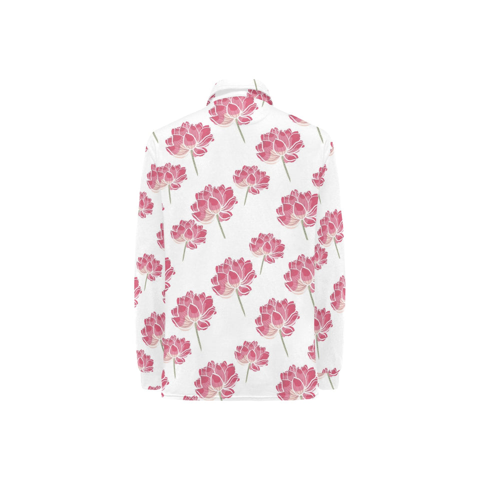 Pink lotus waterlily pattern Women's Long Sleeve Polo Shirt