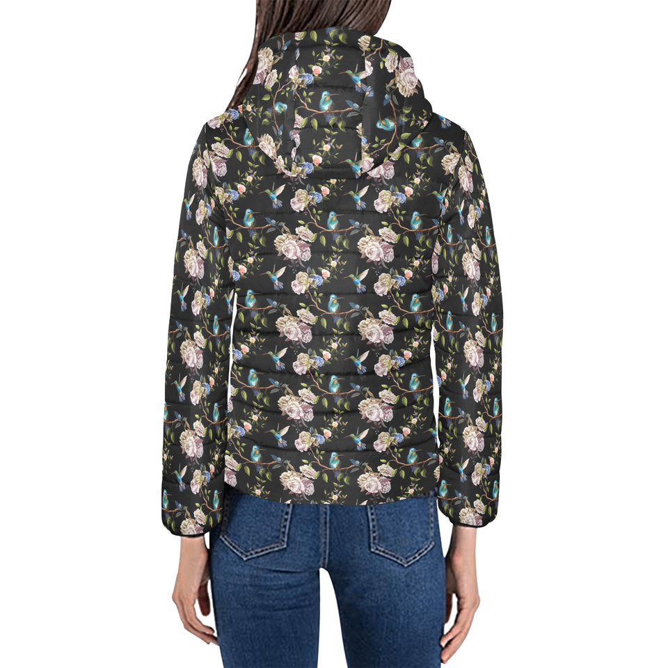 Hummingbird Pattern Print Design 03 Women's Padded Hooded Jacket