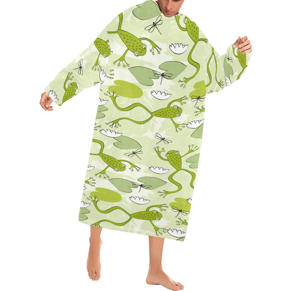 Cute frog dragonfly pattern Blanket Robe with Sleeves