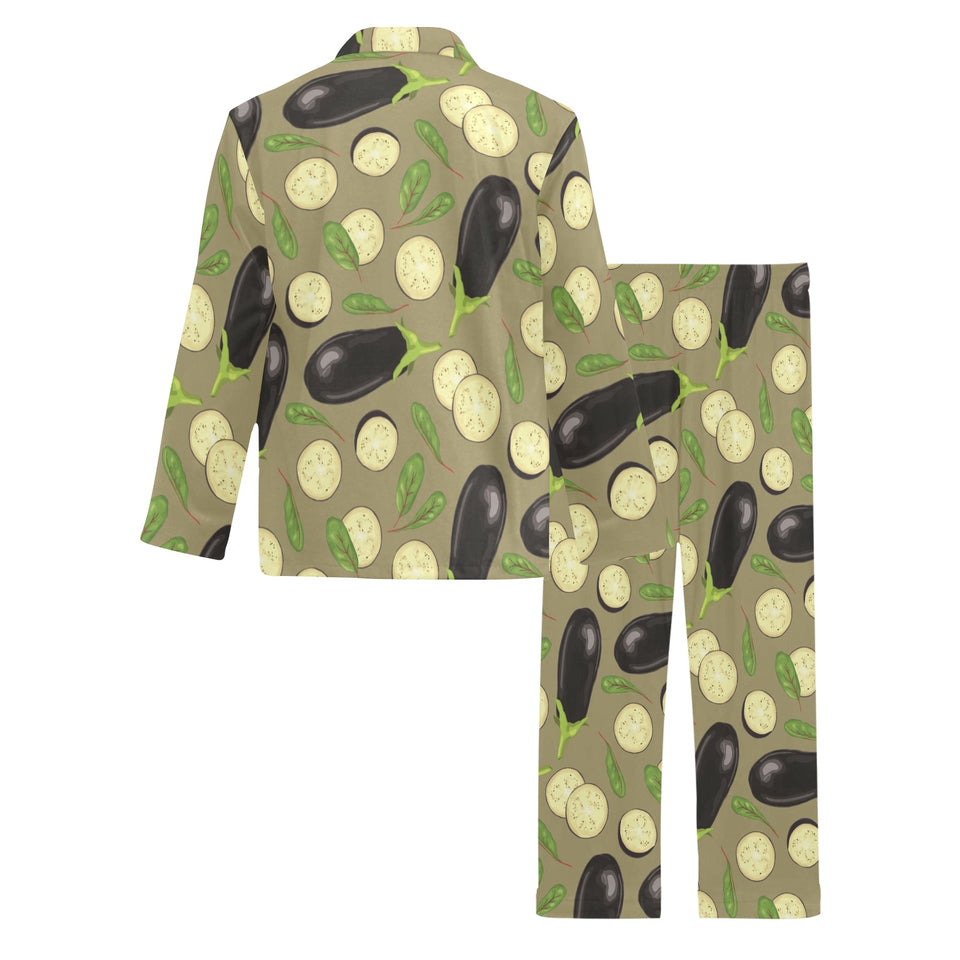 Eggplant Pattern Print Design 02 Men's Long Pajama Set