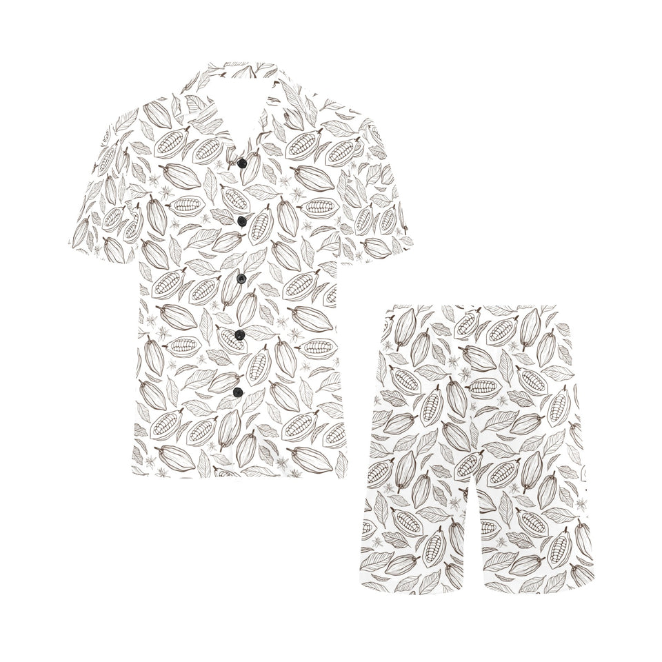 cacao beans leaves pattern Men's V-Neck Short Pajama Set