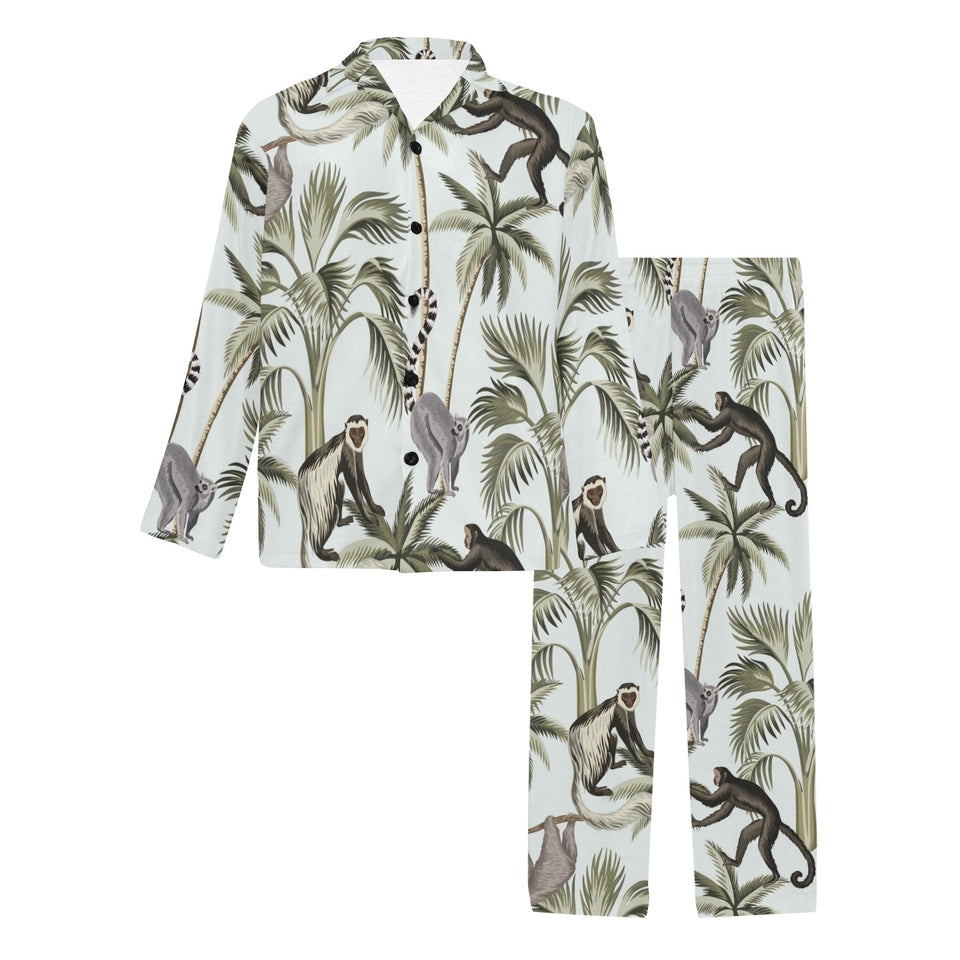 Monkey sloth lemur palm trees pattern Men's Long Pajama Set