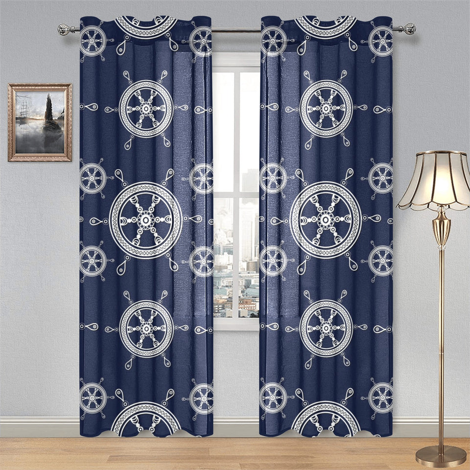 nautical steering wheel design pattern Gauze Curtain