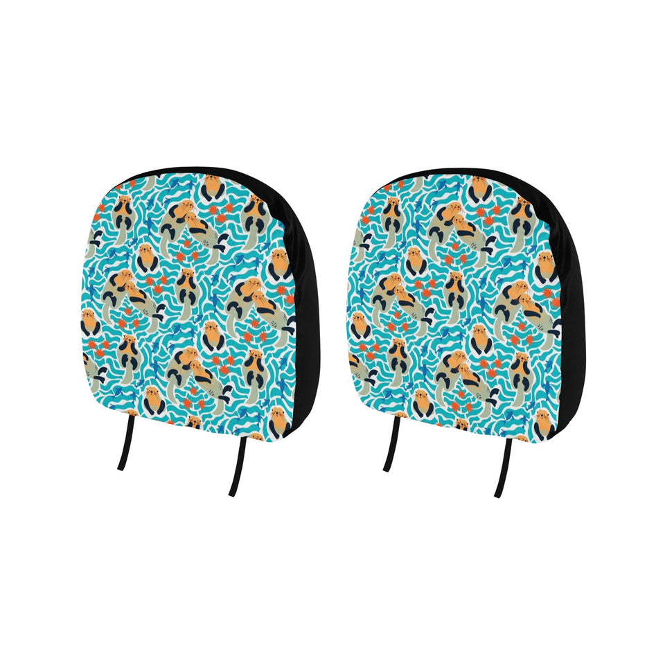 Cute sea otters fishe sea urchin pattern Car Headrest Cover