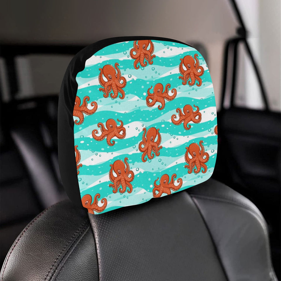 Octopuses sea wave background Car Headrest Cover